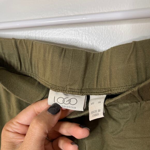 LOGO Lori Goldstein Wide Leg Cropped Pants Womens XL Olive Green Stretch Lounge - Picture 4 of 4